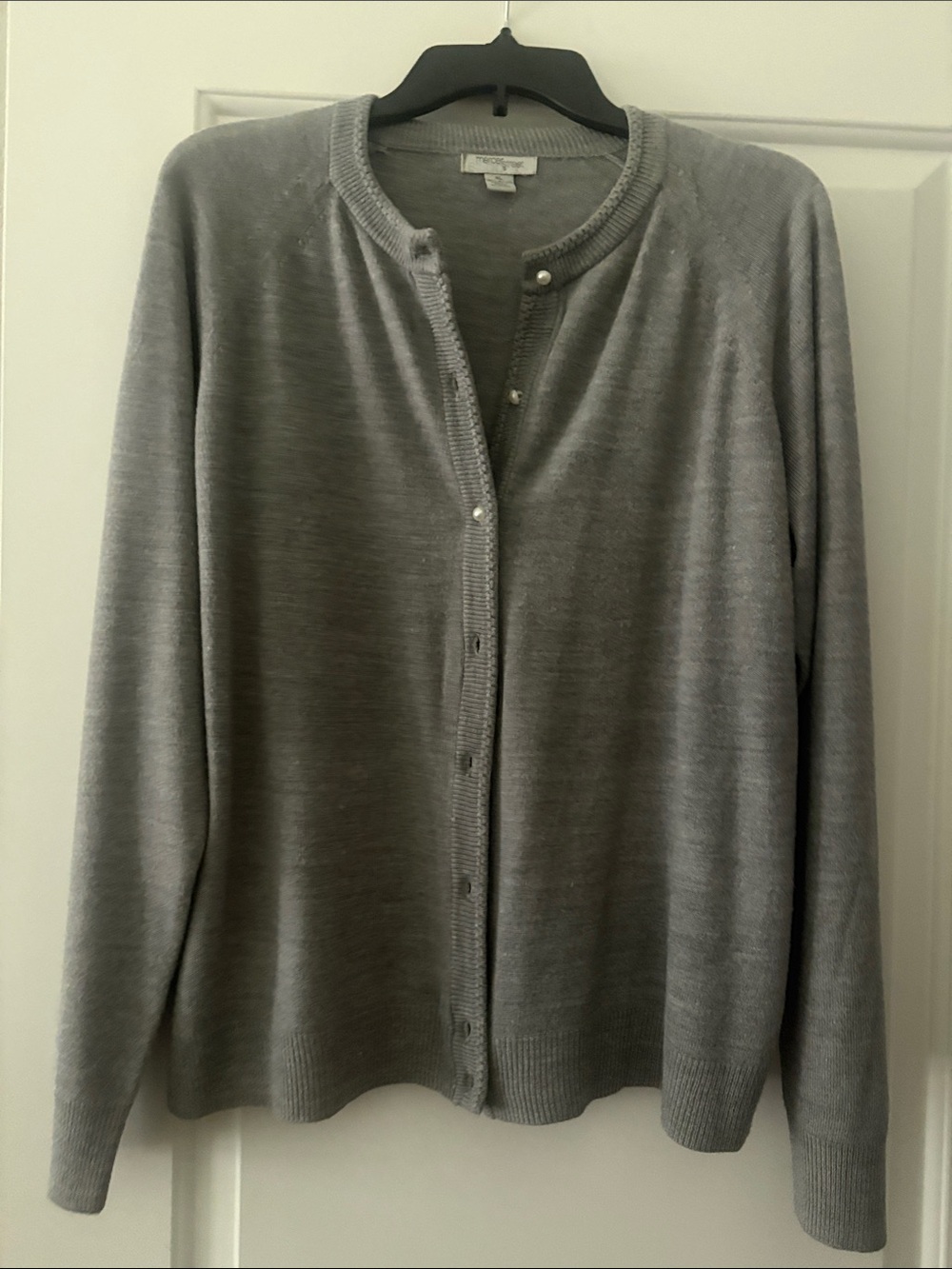 Cashmere Blend Crewneck Cardigan - Gray